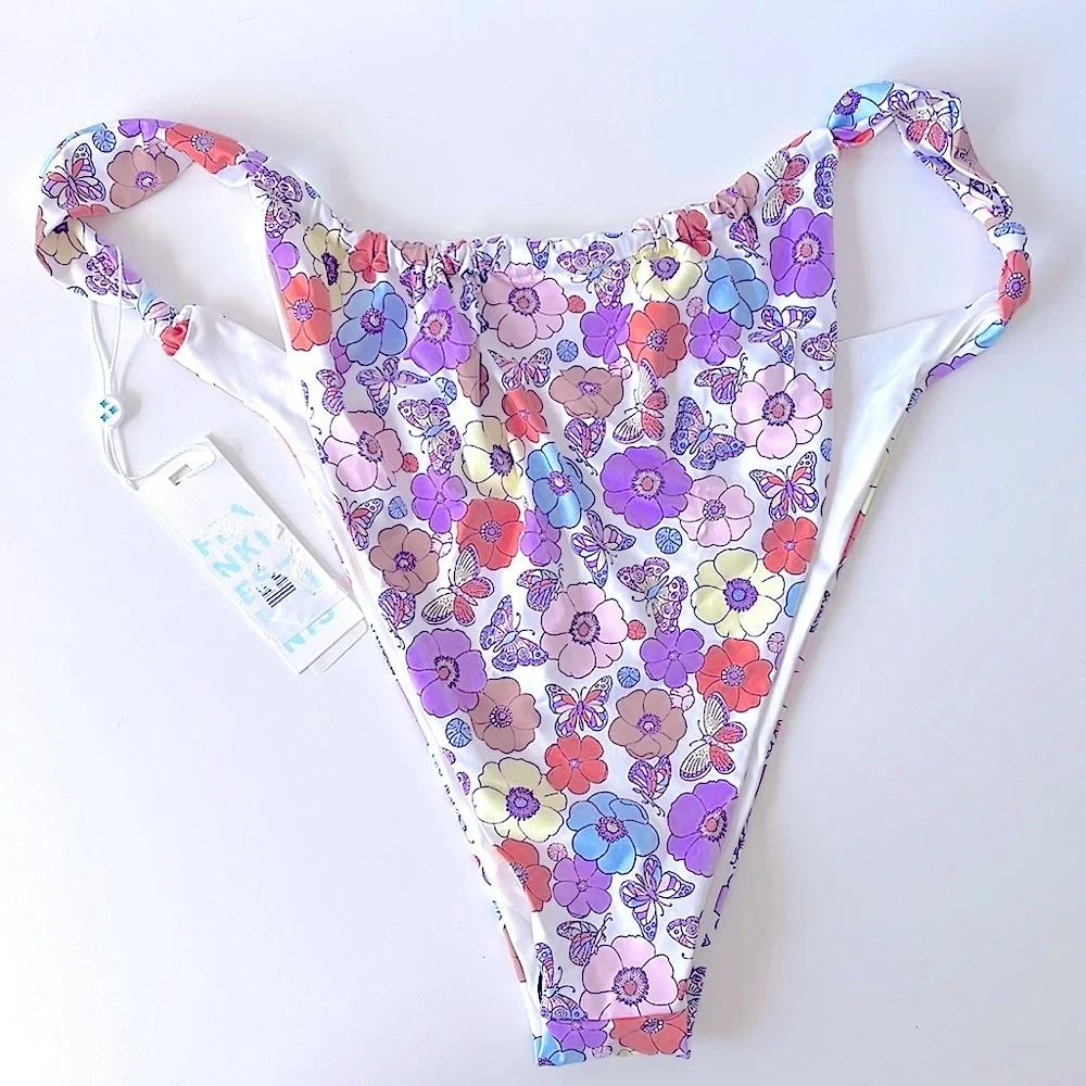 Frankie’s bikini bottoms high leg stretch side pastel mariposa pinks NWT xl